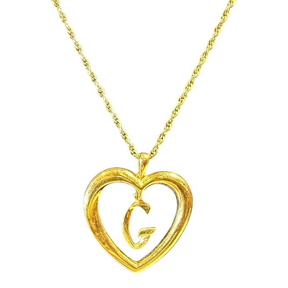 Avon Gold-Tone Heart Pendant Necklace With "G" Initial Elegant Rope Chain Lightw - Picture 5 of 10